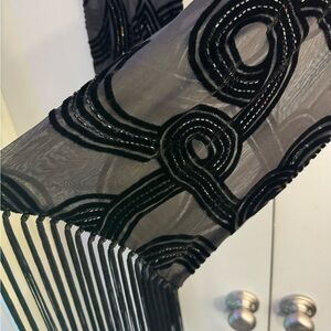 Kenneth Cole Black Sheer Fringe Hem Beaded Silk Scarf /Shawl
